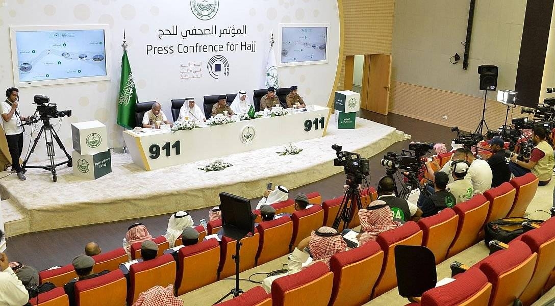 Saudi officials brief the media about Haj activities. — SPA