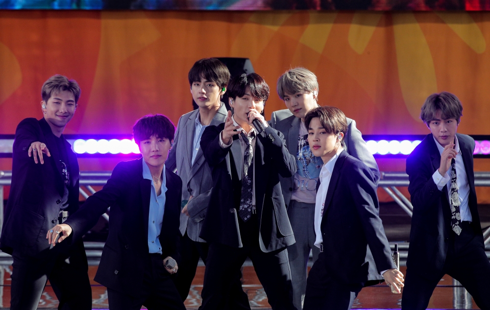  Members of K-Pop band, BTS perform on ABC's 'Good Morning America' show in Central Park in New York on May 15. -Reuters