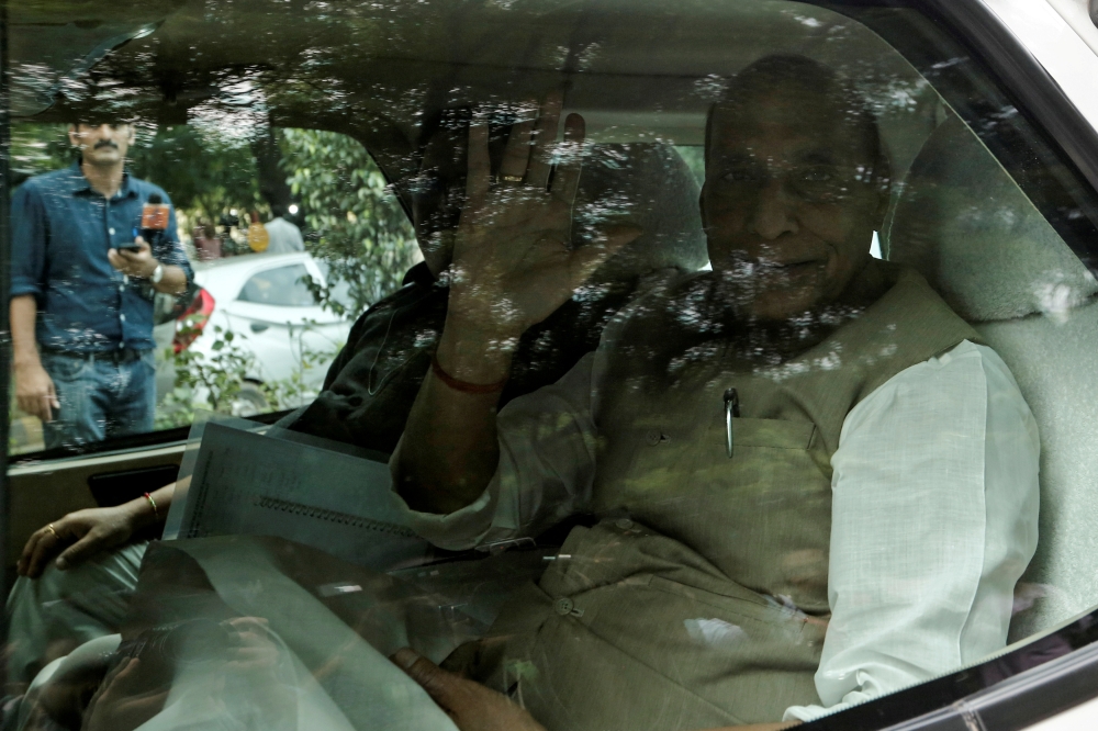India's Defense Minister Rajnath Singh leaves after a meeting at the house of Prime Minister Narendra Modi's house in New Delhi, India, in this Aug. 5, 2019 file photo. — Reuters