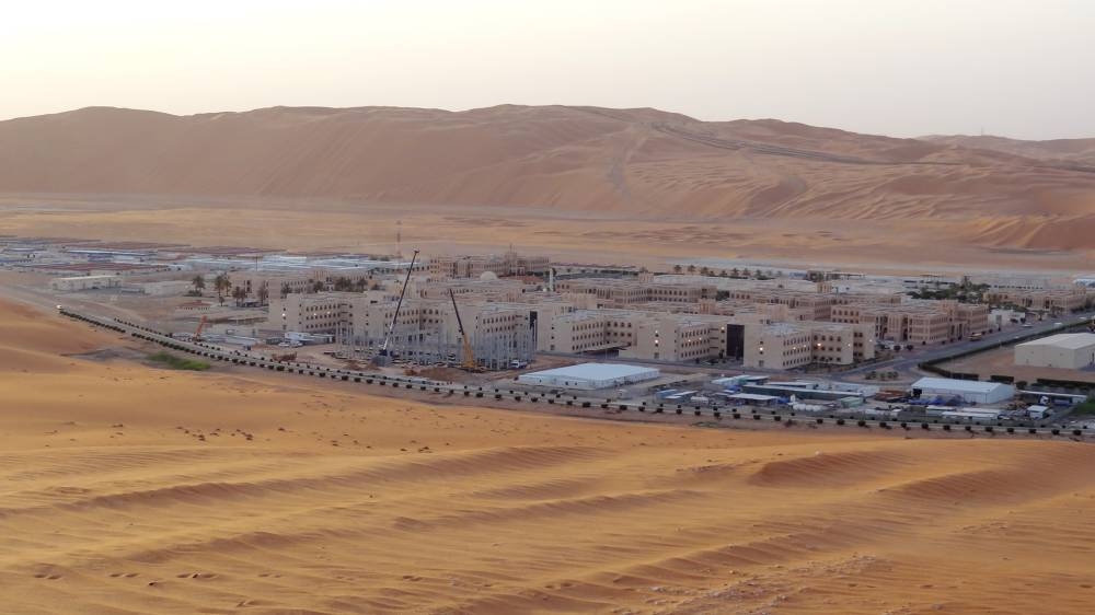 This file photo shows Shaybah, the base for Saudi Aramco's Natural Gas Liquids plant and oil production in the surrounding Shaybah field in Saudi Arabia's remote Empty Quarter desert close to the United Arab Emirates. A Yemeni rebel attack sparked a fire in the Saudi gas plant on Saturday but caused no casualties or disruption to production, state-owned energy company Saudi Aramco said. — AFP
