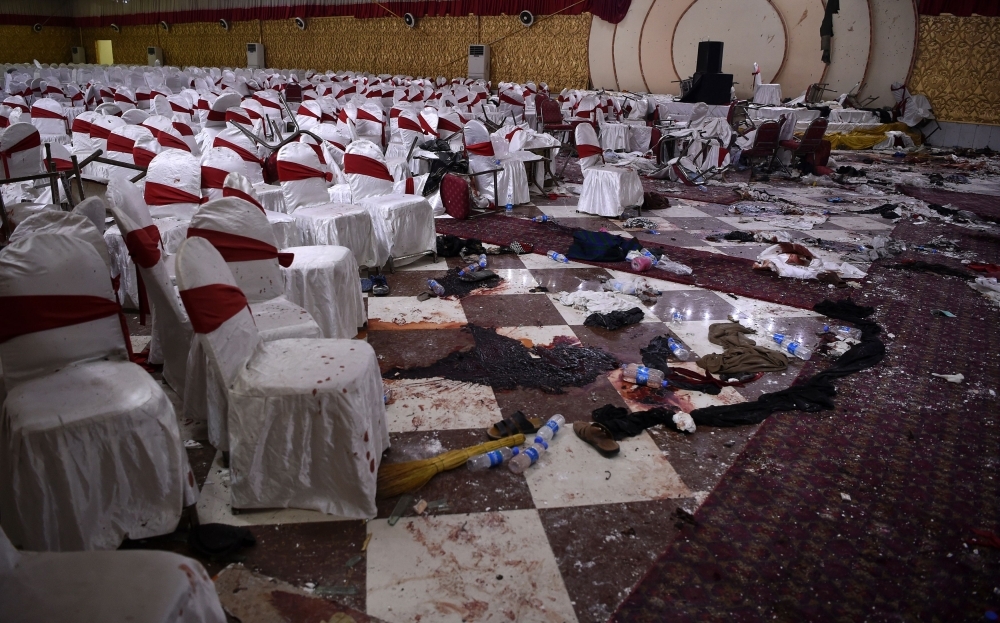 An Afghan wedding hall is pictured a day after a deadly suicide attack in Kabul on Tuesday. — AFP