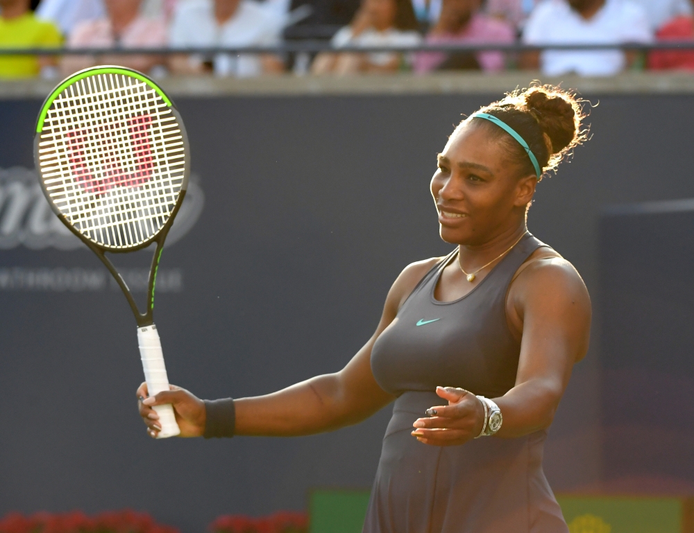 Serena Williams (USA) reacts after missing a shot against Marie Bouzkova (Czech) during the Rogers Cup tennis tournament at Aviva Center in Toronto, Ontario, Canada in this Aug 10, 2019 file photo. — AFP