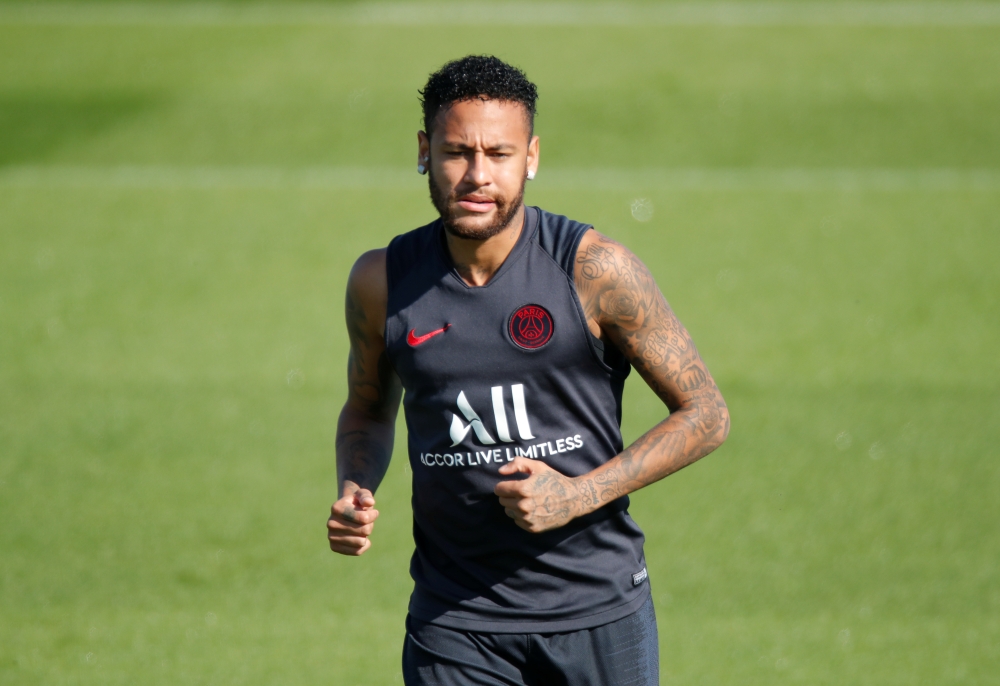 Paris St Germain's Neymar during training at Ooredoo Training Center, Saint-Germain-en-Laye, France, on Saturday. — Reuters 