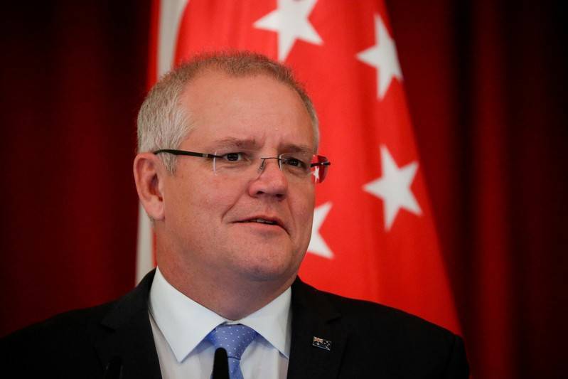Australian Prime Minister Scott Morrison speaks during a joint press conference at the Istana Presidential Palace in Singapore, on June 7, 2019. -Reuters