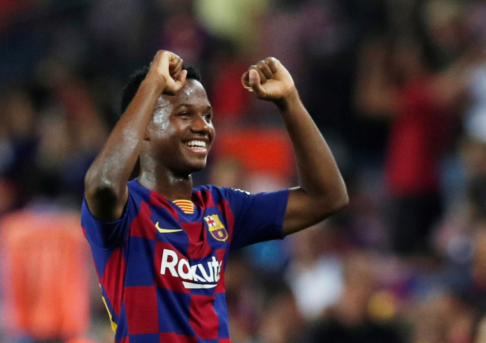 Barcelona's Anssumane Fati celebrates after the match against Real Betis at Camp Nou, Barcelona, Spain, on Sunday. — Reuters