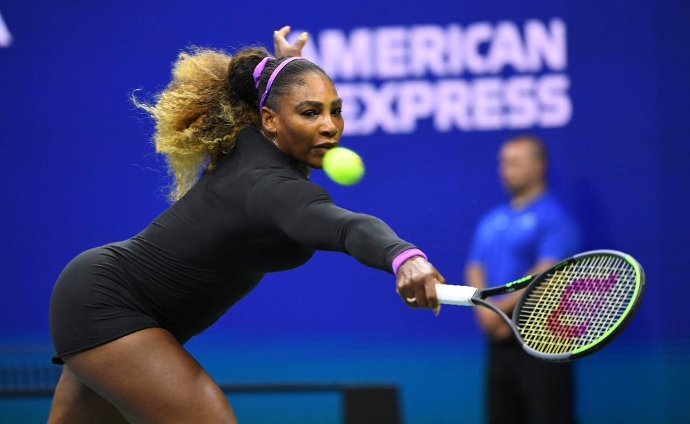 Serena Williams of the USA hits to Maria Sharapova of Russia in the first round on day one of the 2019 US Open tennis tournament at USTA Billie Jean King National Tennis Center at Flushing, NY, on Monday. — Reuters