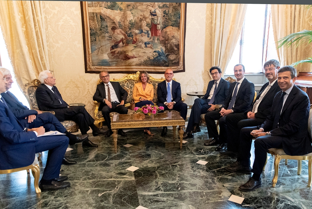 Italy's President Sergio Mattarella, with members of Italian Chamber of Deputies Manfred Schullian, Mario Borghese, Alessandro Fusacchia, Maurizio Lupi, Beatrice Lorenzin, Catello Vitiello and Albrecht Plangger pose for a picture in Rome, Italy, on Tuesday. — Reuters