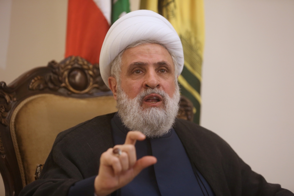 Lebanon's Hezbollah deputy leader Sheikh Naim Qassem gestures as he speaks during an interview with Reuters in Beirut, Lebanon, in this March 15, 2018 file photo. — Reuters