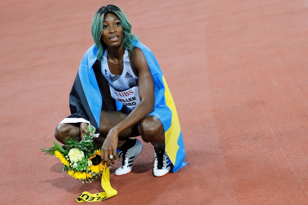 Bahamas' Shaunae Miller-Uibo celebrates after winning in the Women 200m during the IAAF Diamond League competition on Thursday in Zurich. — AFP
