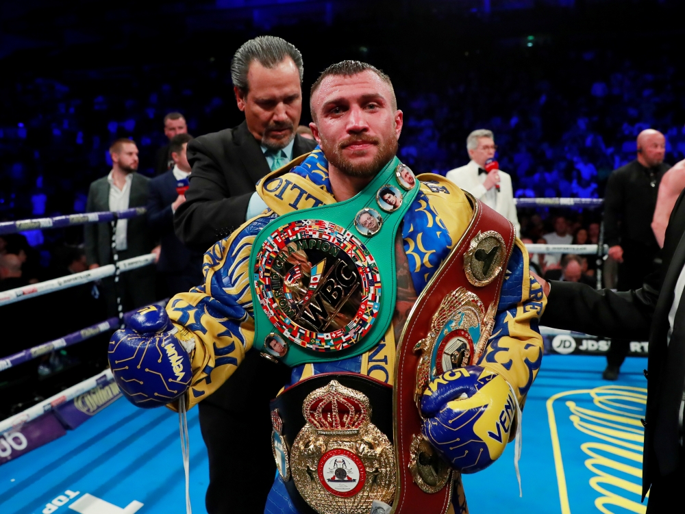Vasyl Lomachenko in action against Luke Campbell  during the fight at the O2 Arena, London, Britain on Saturday. — Reuters