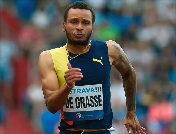 Canadian Andre De Grasse, seen in this file photo, ran down South African Akani Simbine to win the 100 meters in his fastest time of the year at Berlin's ISTAF meeting on Sunday.