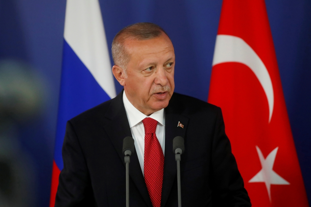 Turkish President Recep Tayyip Erdogan attends a news conference with Russian President Vladimir Putin, not in picture, outside Moscow, Russia, in this Aug.  27, 2019 file photo. — Reuters