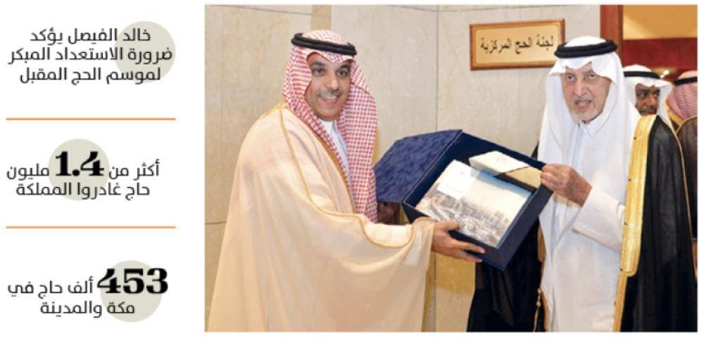 Prince Khaled Al-Faisal, Emir of Makkah, receives the General Authority for Statistics (GaStat) report containing detailed statistics about the number of domestic and foreign pilgrims. — Courtesy photo