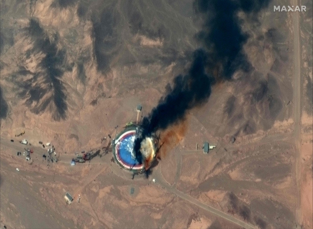 This handout image obtained Aug. 30, 2019, courtesy of Satellite image ©2019 Maxar Technologies, shows a satellite image collected at 11:12 a.m., local time, on Aug. 29 of failed Iranian rocket launch at the Imam Khomeini Space Center in Semnan, Iran. — AFP