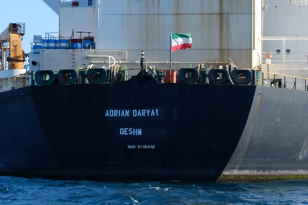 An Iranian flag flutters on board the Adrian Darya oil tanker, formerly known as Grace 1, off the coast of Gibraltar in this Aug. 18, 2019 file photo. — AFP