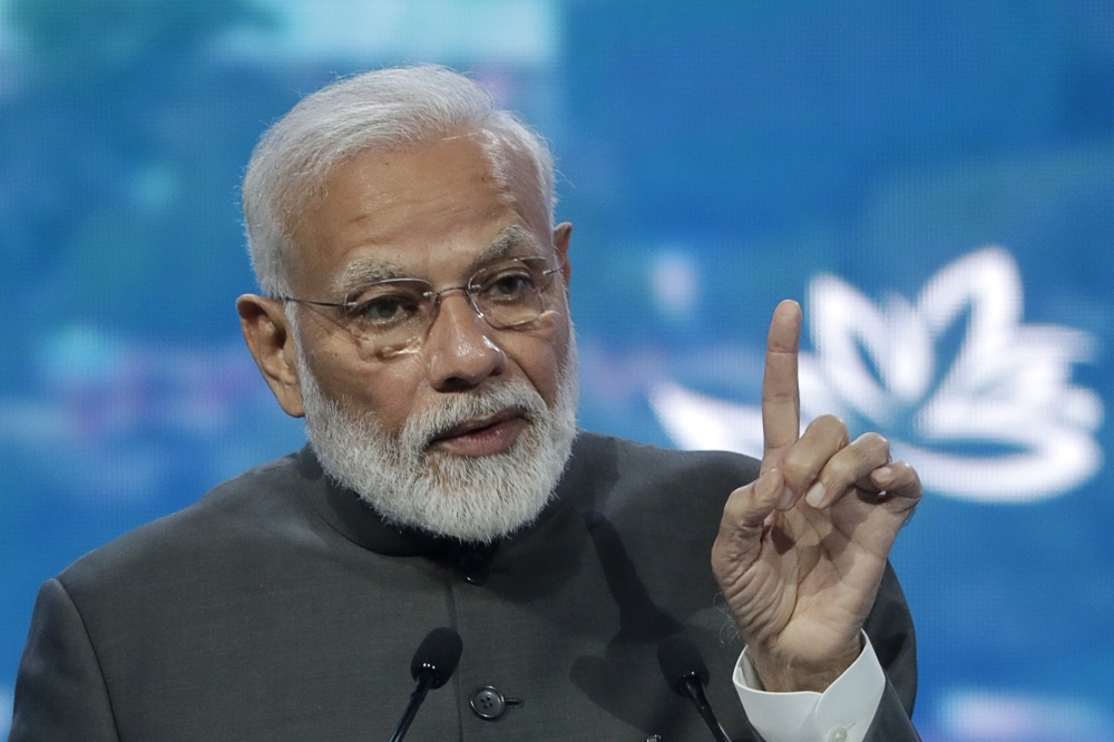 Indian Prime Minister Narendra Modi speaks at a plenary session of Eastern Economic Forum at far-eastern Russian port of Vladivostok on Thursday. — AFP