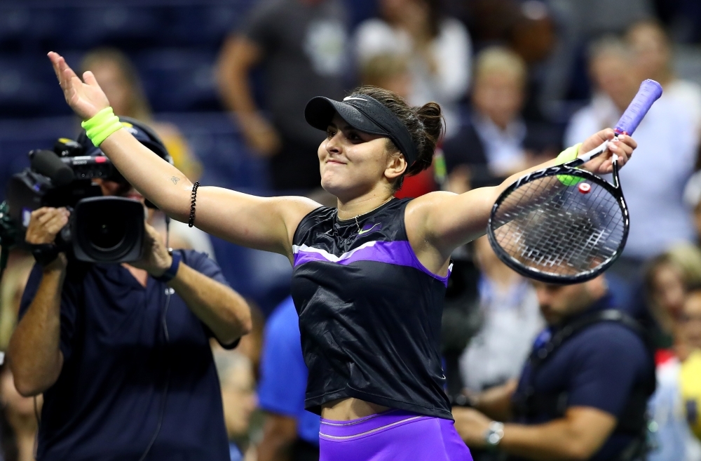 Bianca Andreescu of Canada after winning her Women's Singles semi-final match against Belinda Bencic of Switzerland on day eleven of the 2019 US Open at the USTA Billie Jean King National Tennis Center on Thursday in the Queens borough of New York City. — AFP