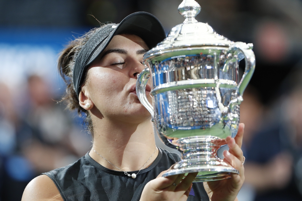 Bianca Andreescu of Canada kisses the championship trophy during the trophy ceremony after her match against Serena Williams of the United States (not pictured) in the women's final on day thirteen of the 2019 US Open tennis tournament at USTA Billie Jean King National Tennis Center, Flushing, NY, USA. — Reuters