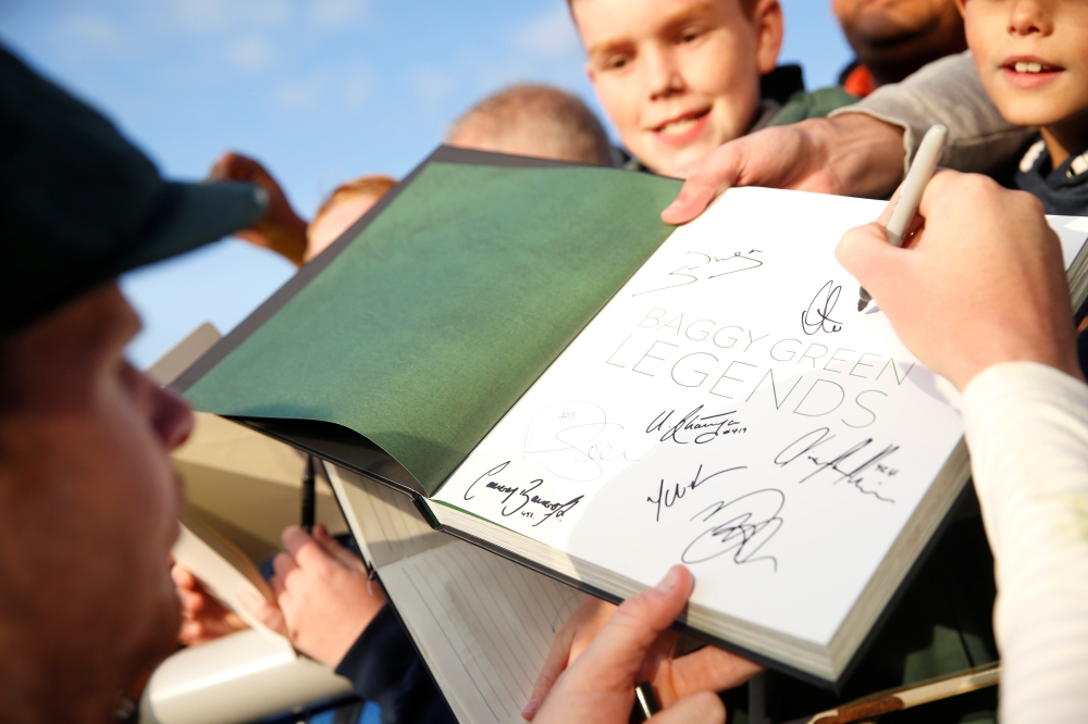 Australia's Steve Smith signs autographs for fans after Australia win the fourth Test match and retain the Ashes at Emirates Old Trafford, Manchester, on Sunday. — Reuters