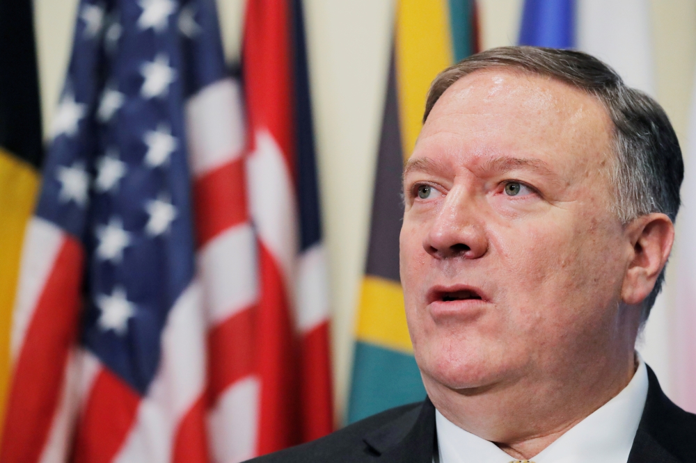 US Secretary of State Mike Pompeo speaks following a meeting of the UN Security Council at UN headquarters in New York, US, Aug.t 20, 2019. —Reuters