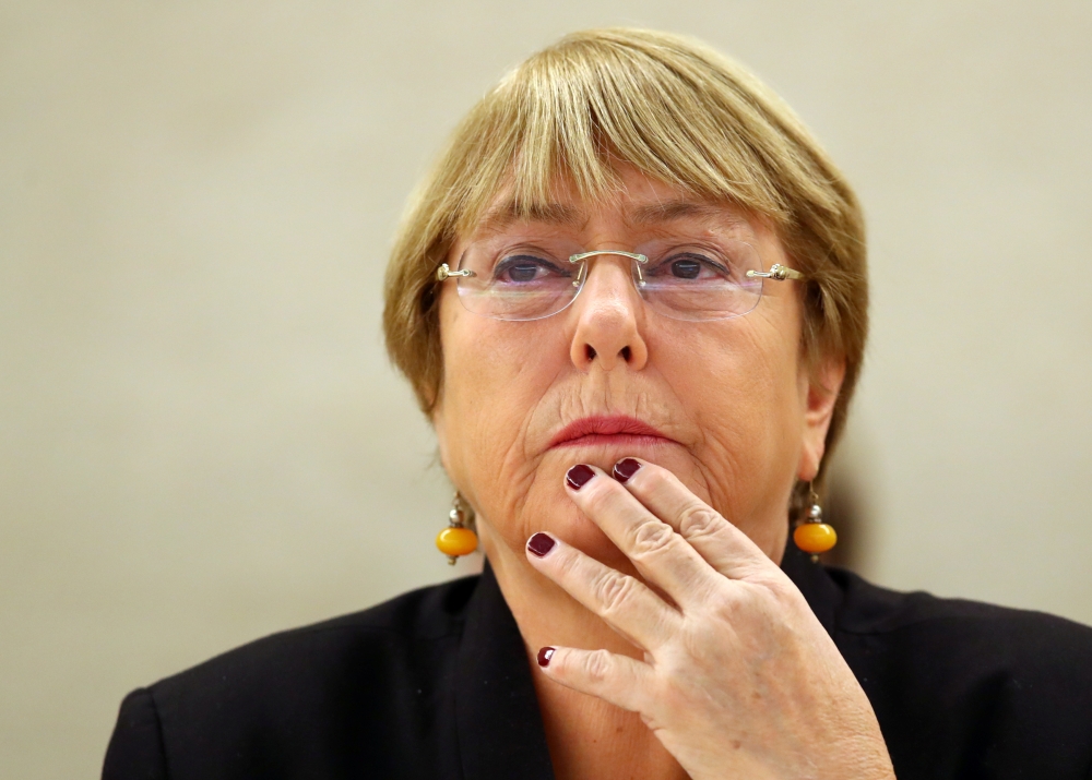 UN High Commissioner for Human Rights Michelle Bachelet attends a session of the Human Rights Council at the United Nations in Geneva, Switzerland, on Monday. — Reuters
