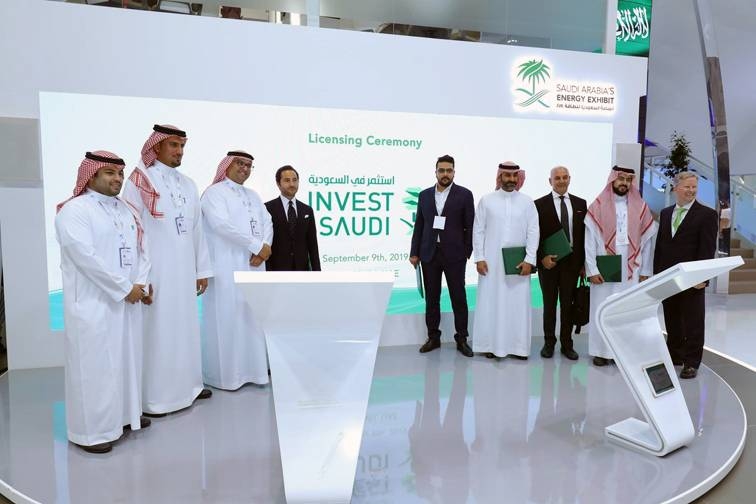 SAGIA officials at the Saudi Arabia's Energy Exhibit stall at the World Energy Congress in Abu Dhabi. — Courtesy photo