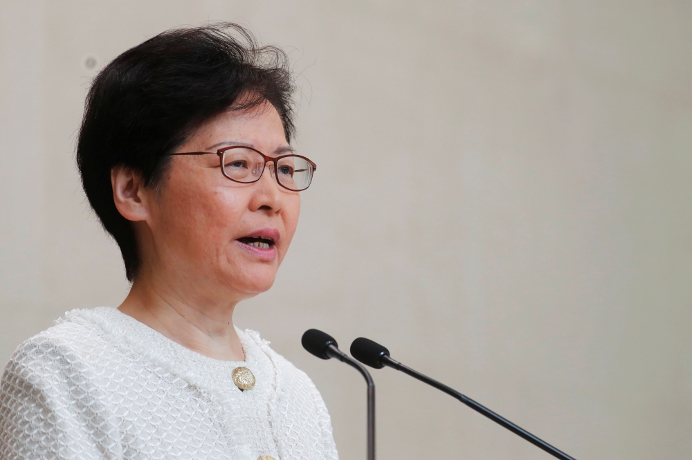 Hong Kong's Chief Executive Carrie Lam attends a news conference in Hong Kong, on Monday. -Reuters