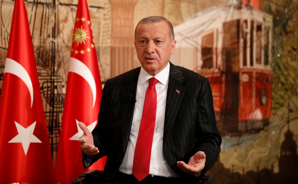 Turkish President Tayyip Erdogan speaks during an interview in Istanbul, Turkey, Friday. — Reuters