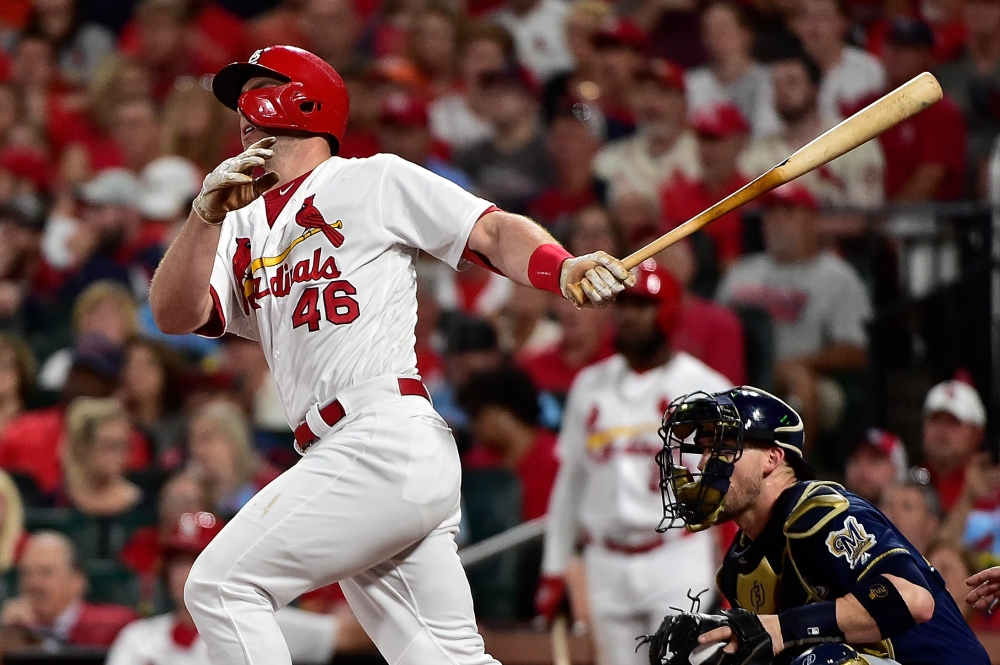 St. Louis Cardinals first baseman Paul Goldschmidt (46) hits a grand slam off of Milwaukee Brewers starting pitcher Adrian Houser (not pictured) during the third inning at Busch Stadium, St. Louis, MO, USA, on Saturday. — Reuters