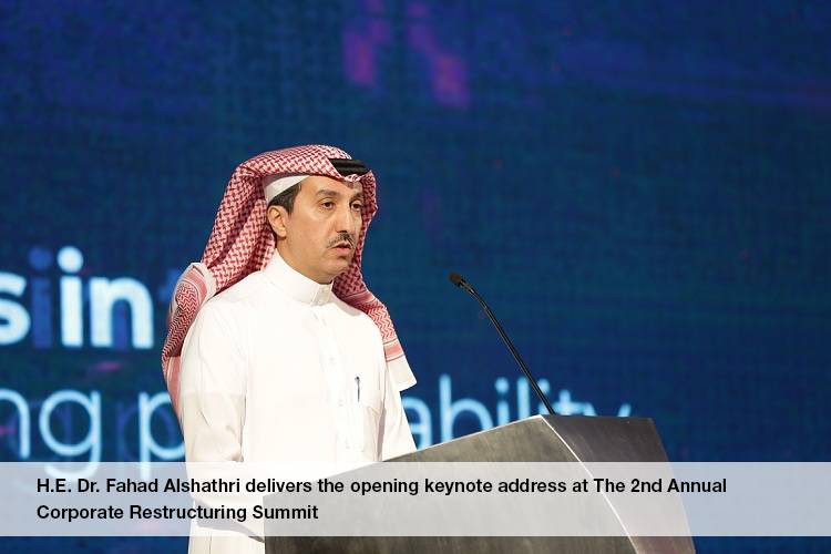 Dr. Fahad Alshathri delivers the opening keynote address at the second edition of the Corporate Restructuring Summit held in Dubai on Thursday