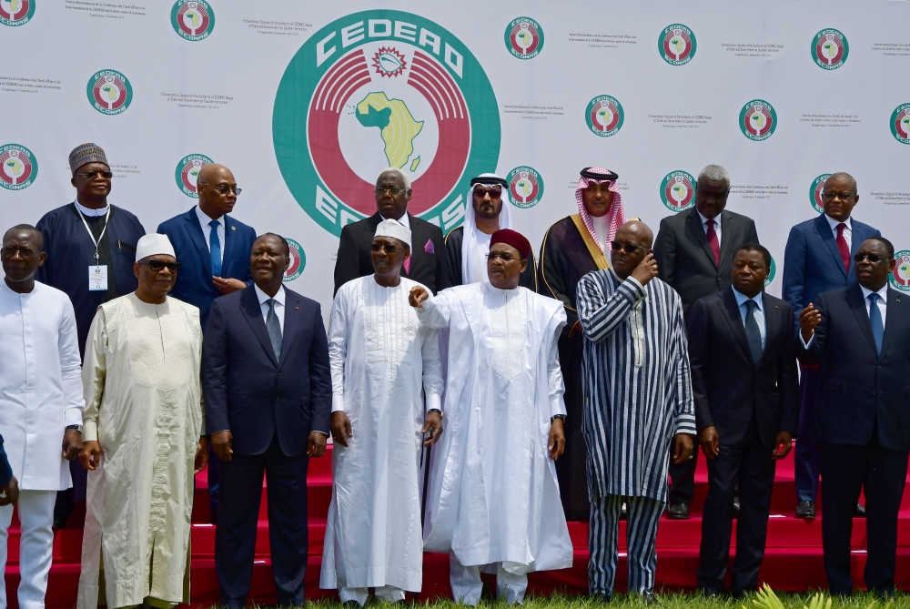 West African leaders and officials stand for a family photo at the ECOWAS extraordinary summit on terrorism in Ouagadougou, Burkina Faso on Saturday. -Courtesy photo