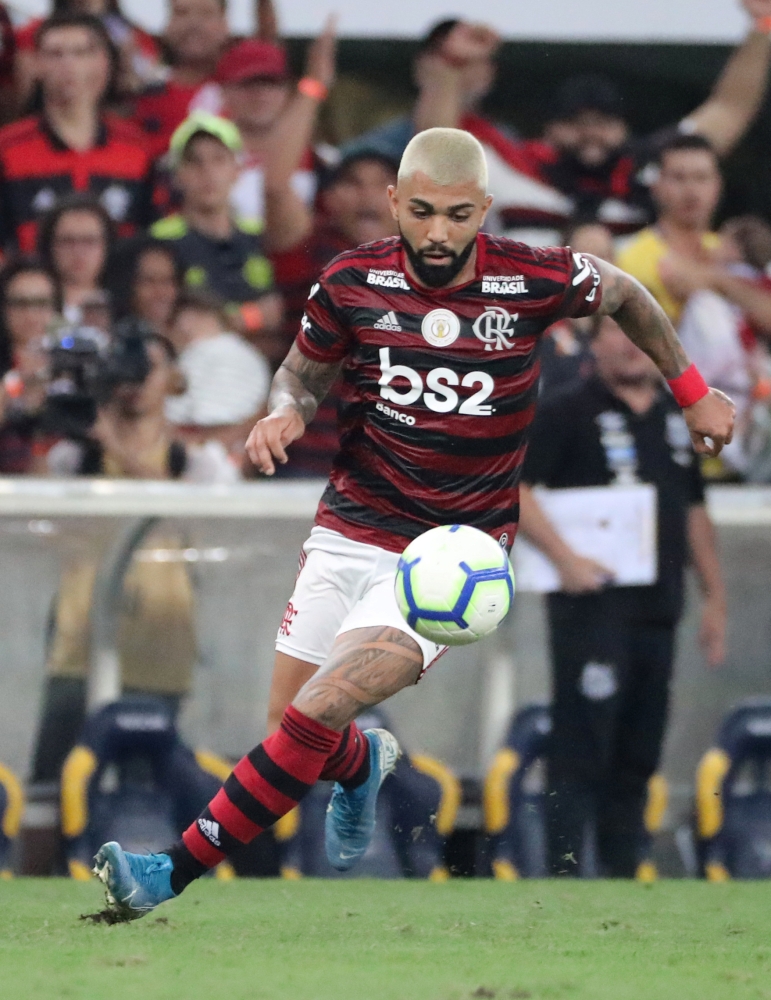 Flamengo's Gabriel in action against Santos at Maracana Stadium, Rio de Janeiro, Brazil, on Saturday. — Reuters