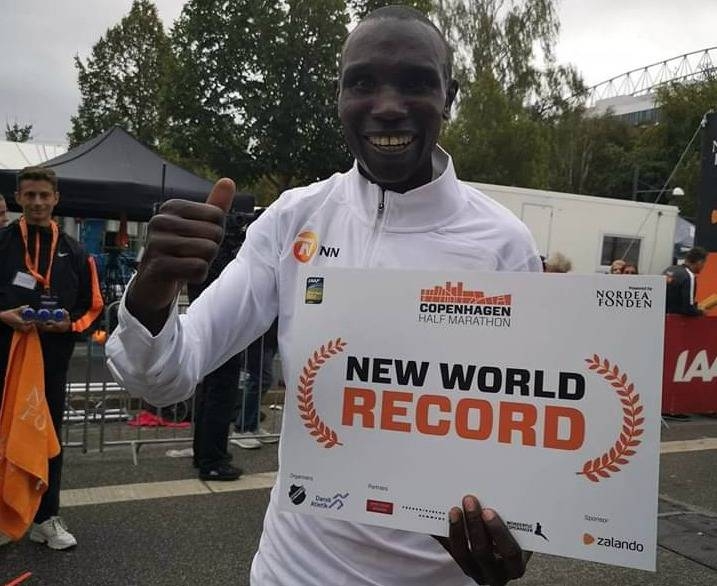 Kenya's Geoffrey Kamworor after the Copenhagen Half Marathon on Sunday. — Courtesy photo 