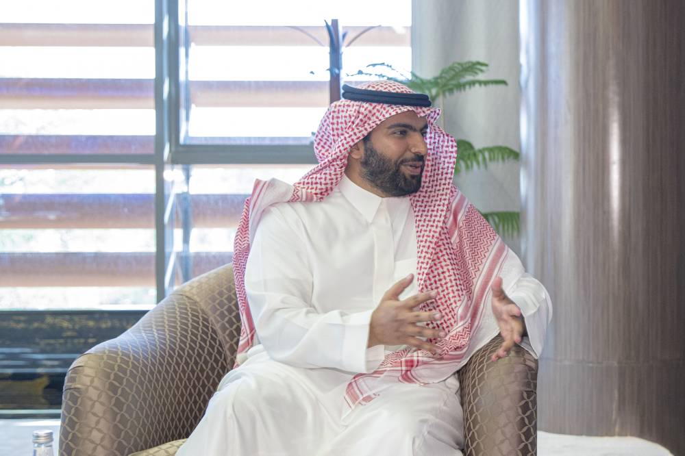 Minister of Culture Prince Badr Bin Abdullah Bin Farhan, set to promote Saudi Arabia's cultural landscape, is seen talking to Okaz/Saudi Gazette. 