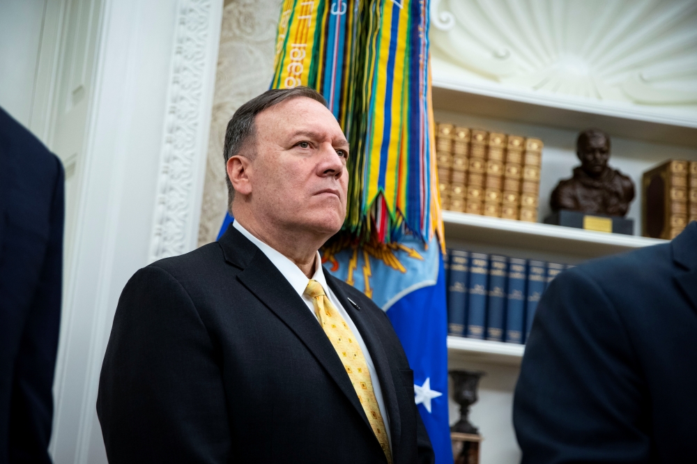 US Secretary of State Mike Pompeo is seen in the Oval Office of the White House in Washington on Monday. — Reuters
