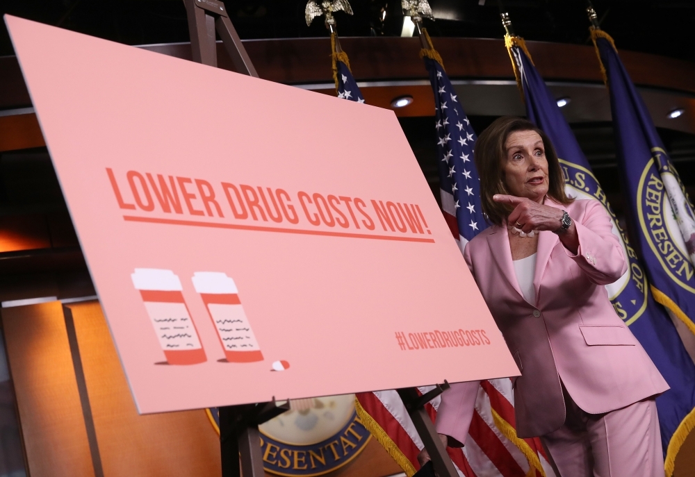 Speaker of the House Nancy Pelosi (D-CA) departs a press conference at the US Capitol THursday in Washington, DC. Pelosi and House Democrats introduced legislation intended to lower prescription drug prices. — AFP