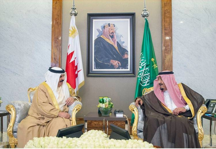 Custodian of the Two Holy Mosques King Salman holds talks with King Hamad Bin Isa Al-Khalifa of Bahrain at Al-Salam Palace in Jeddah on Monday –SPA