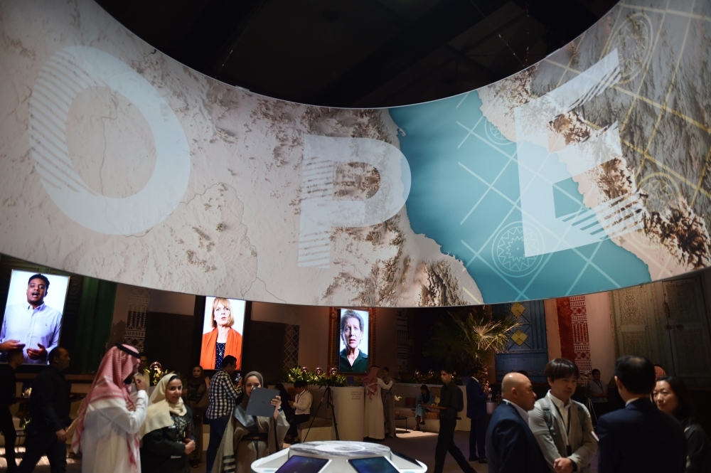 Participants attend the launch of the new tourism visa at Ad Diriyah, aUNESCO-listed heritage site, outside Riyadh, on Friday. — AFP