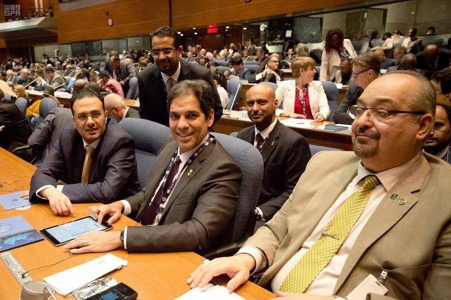 The Saudi team at the International Civil Aviation Organization (ICAO) council meeting. — SPA
