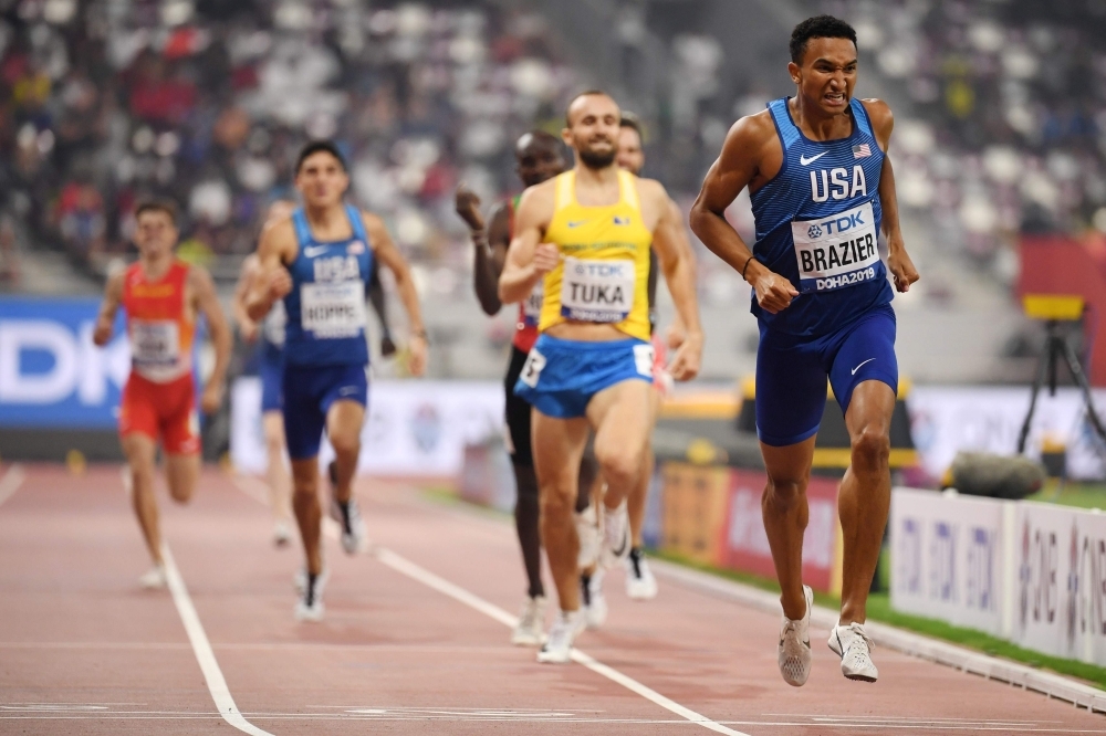 USA's Noah Lyles celebrates taking gold in the Men's 200m final at the 2019 IAAF Athletics World Championships at the Khalifa International stadium in Doha, on Tuesday. — AFP