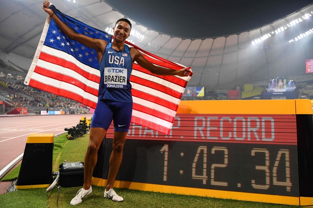 USA's Noah Lyles celebrates taking gold in the Men's 200m final at the 2019 IAAF Athletics World Championships at the Khalifa International stadium in Doha, on Tuesday. — AFP