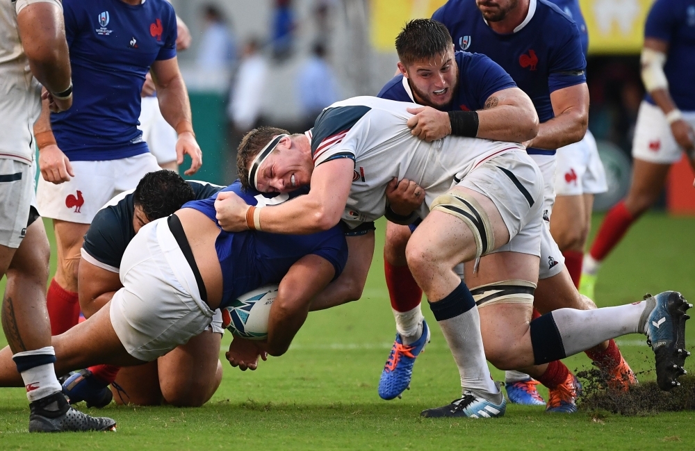 New Zealand's flanker Shannon Frizell (C) runs with the ball during the Japan 2019 Rugby World Cup Pool B match between New Zealand and Canada at the Oita Stadium in Oita, on Wednesday. — AFP