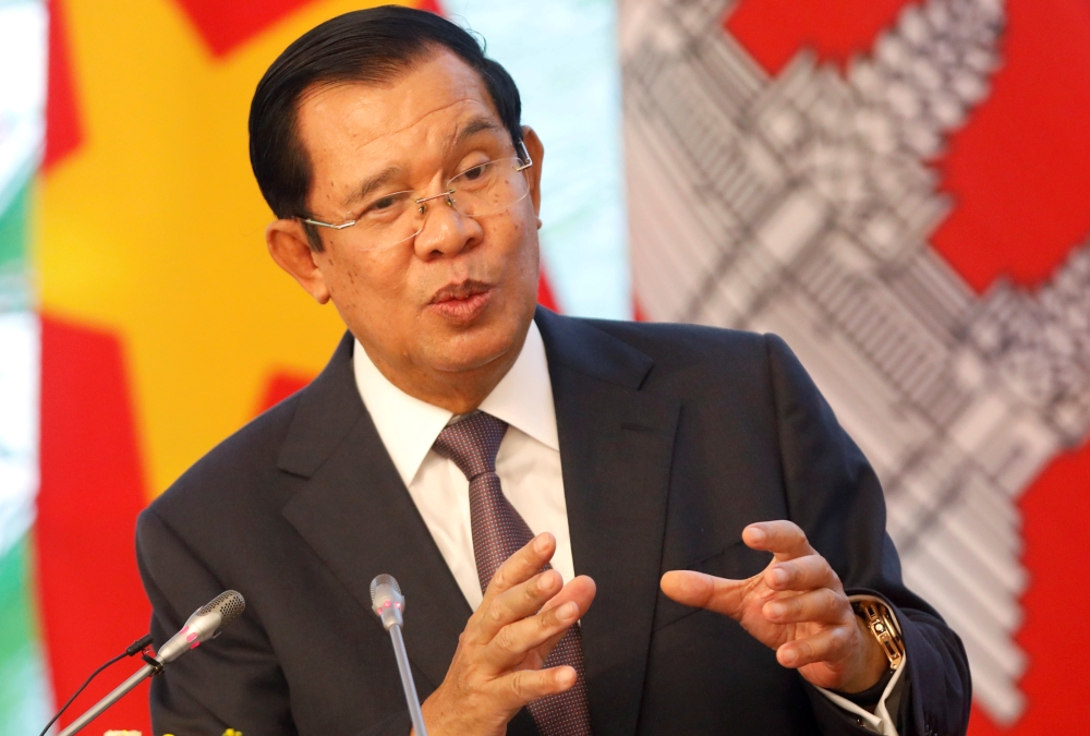 Cambodia's Prime Minister Hun Sen speaks during a news conference at the Government Office in Hanoi, Vietnam October 4, 2019. -Reuters