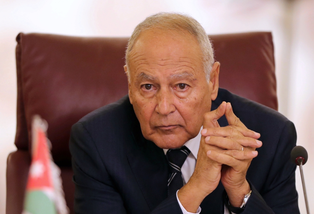 Secretary General of the Arab League Ahmed Aboul Gheit attends the Arab Foreign Ministers extraordinary meeting to discuss the Syrian crisis in Cairo, Egypt on Saturday. — Reuters