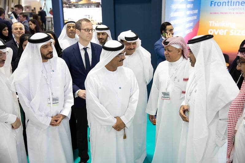 The UAE Minister of Infrastructure Development and FTA Director General touring the exhibition