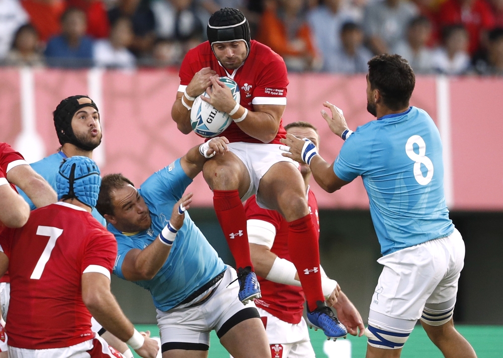 Wales' Leigh Halfpenny in action during lineout against Uruguay during the Rugby World Cup 2019 Pool D amtch at Kumamoto Stadium, Kumamoto, Japan, on Sunday. — Reuters