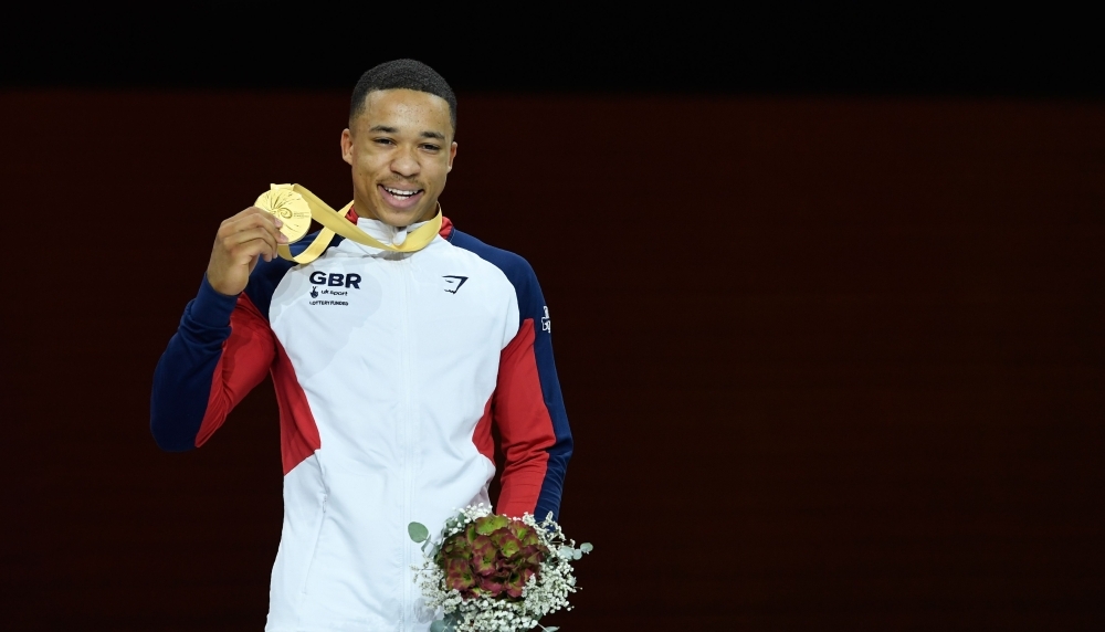 Russia's Nikita Nagornyy poses with his gold medal after winning the vault apparatus finals at the FIG Artistic Gymnastics World Championships at the Hanns-Martin-Schleyer-Halle in Stuttgart, southern Germany, on Sunday. — AFP