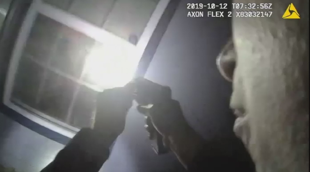 This Fort Worth Police Department handout video screen image obtained on Monday shows a scene of a shooting from the Fort Worth Police Bodycam on Oct. 12, 2019. — AFP