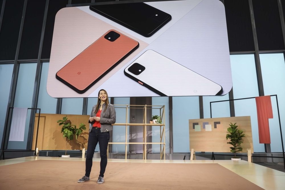 Sabrina Ellis, Google vice president of product management, introduces the new Google Pixel 4 smartphone during a Google launch event in New York City on Tuesday. — AFP