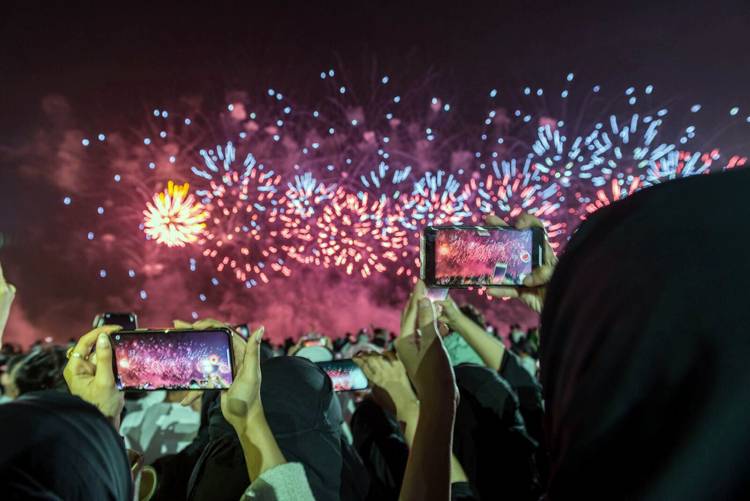 On the Riyadh Season inauguration night, the most magnificent fireworks show was launched from several locations, so that they could be seen all over the capital. — Okaz/SG photo by Sami Bugis